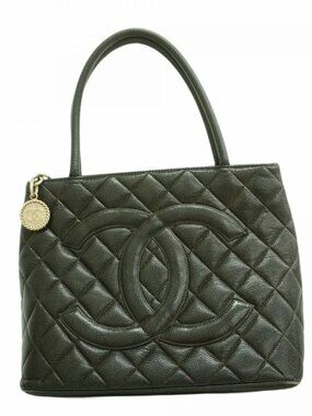 Chanel Tote Medallion Caviar Leather Black Silver